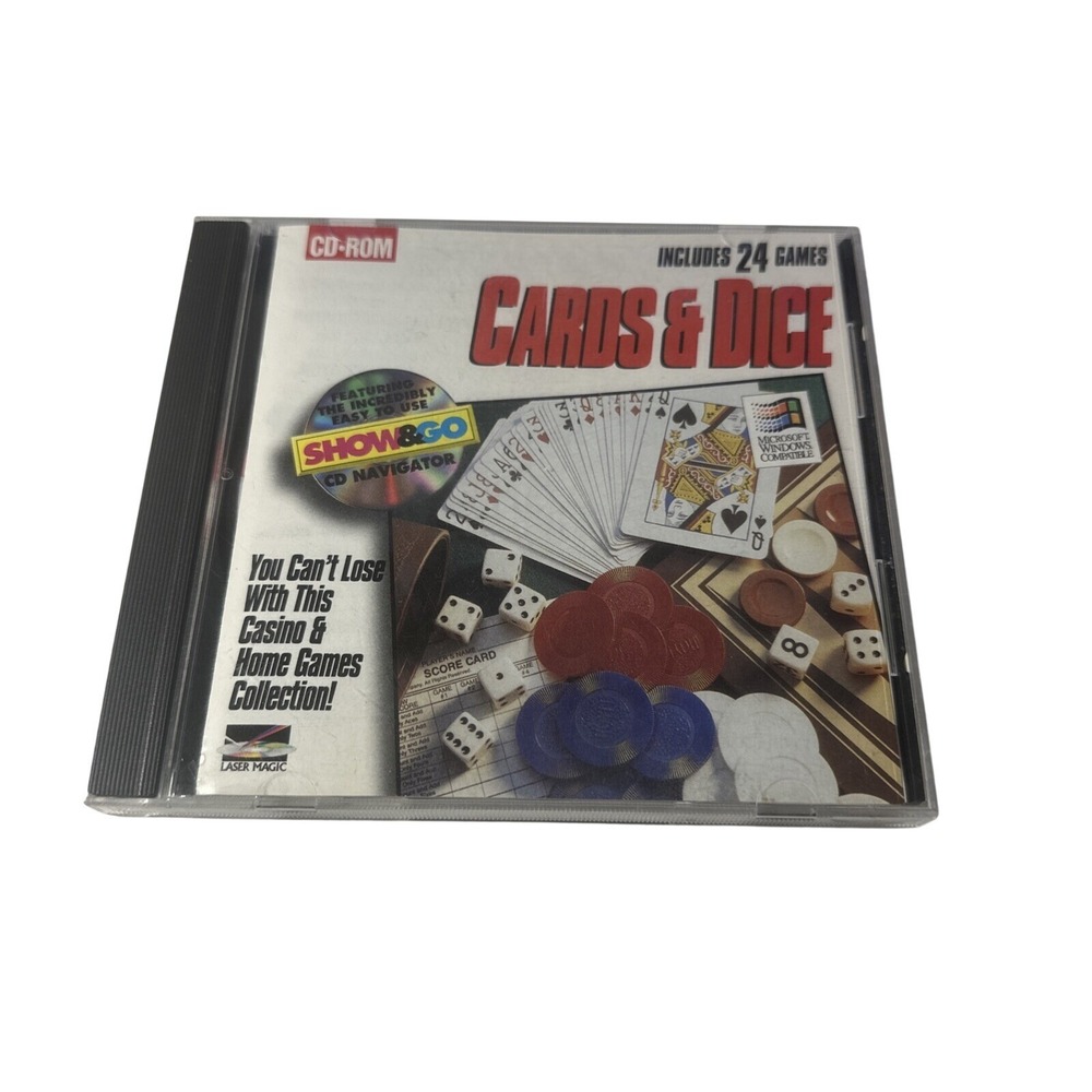 Cards & Dice 24 Games Collection PC CD-ROM Laser Magic 1995 Vintage Windows Game